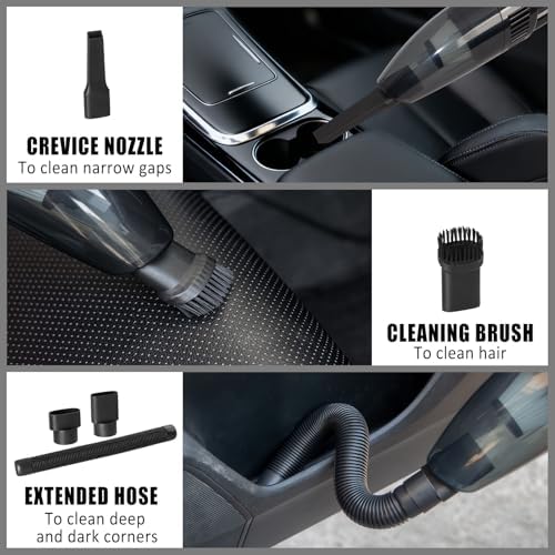 Car Cleaning Kit, Car Vacuum Interior Detailing Cleaner Kit with High Power Handheld Vacuum, Brush Set, Windshield Tool, Duster, Towels, Complete Car Care Tools for Women (Black) - Image 3