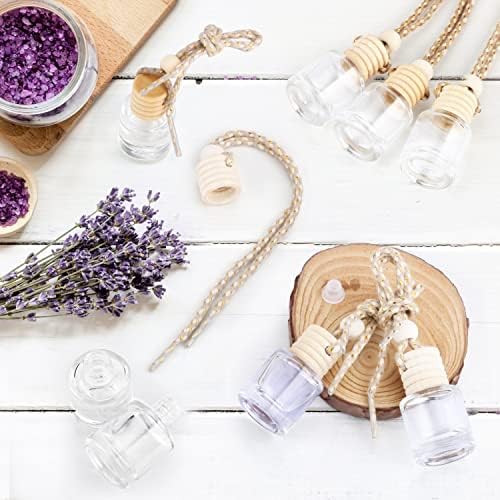 50 Pcs/Set,8ml Hanging Car Air Freshener Diffuser,Empty Refillable Clear Glass Essential Oil Fragrance Perfume Diffuser Pendant Glass Vials with Wooden Caps & Hanging String,Cylindrical Style - Image 5