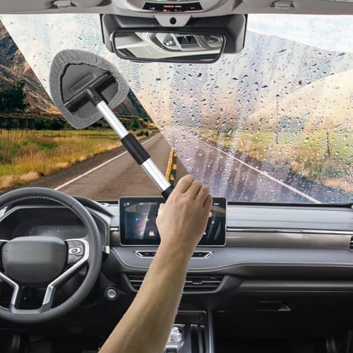 Car Window Cleaner, Car Cleanser Brush, Car Accessories Car Cleaning Supplies Tools, Car Cleaning Kit with Extendable Handle, Microfiber Cloth, Spray Bottle, Fits All Cars - Image 7