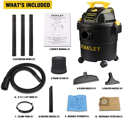 STANLEY Shop Vac SL18115P, 5 Gallon Peak 4 Horsepower Wet Dry Vacuums, Blower 3 in 1 Functions 15 Feet Cleaning Range for Garage, Carpet Clean, Shop Cleaning, Car Detailing with Attachments - Image 4