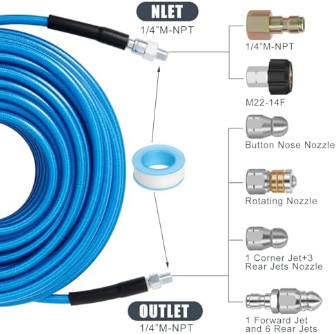 200FT Sewer Jetter Kit for Pressure Washer 5800PSI Drain Cleaner - Image 2