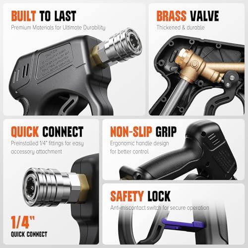 Short Pressure Washer Gun with 360°Swivel, 4000 PIS Power Washer Gun - Image 5