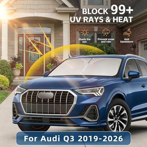 Windshield Sun Shade for Audi Q3 2019-2026 Sunshade Front Window Shade Custom Fit Q3 Accessories Sun Visor Foldable Shade Blocks UV Rays Accessories - Image 2
