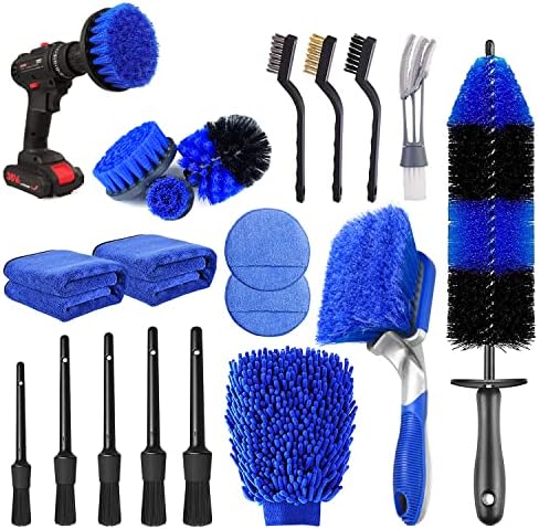 20Pcs Car Wheel Tire Detailing Brush Set,Car Detailing kit,Car Detailing Brushes,Auto Detailing Drill Brush Set,17" Long Handle Rim Wheel Brush,Tire Brush,Car Cleaning Kit for Wheels,Interior,Exterior by TTRCB