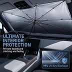 1 PC Foldable Car Windshield Sun Shade, Umbrella-style Retractable Sunshade with Silver Coated Fabric, Universal for Most Cars, Trucks, SUVs (Silver) - Image 2