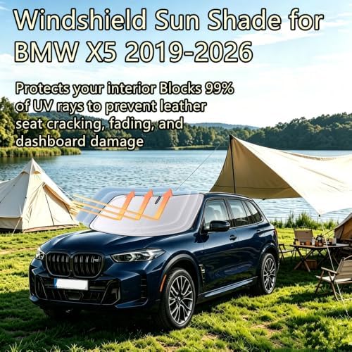 Windshield Sun Shade for BMW X5 2019-2026 Foldable Car Front Window Sunshade Accessories Double Layer 240 T Sun Visor Protector Reflective Cover Block UV Rays & Sun Heat - Image 2