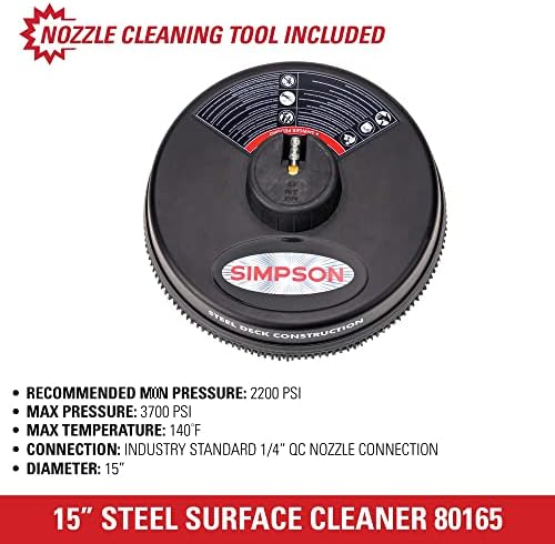 Simpson Cleaning 80165 Universal 15" Steel Pressure Washer Surface Cleaner for Cold Water Machines, 1/4" Quick Connection, Recommended Min 2200 PSI up to Max of 3700 PSI, Black - Image 5