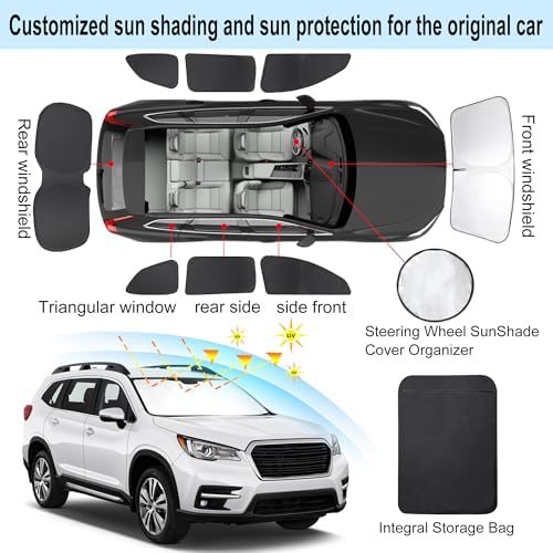 TINGLU Window Shades for Subaru Ascent Touring 2019-2026 Accessories Car Side Full Windows Rear Triangular Windshield Sun Shade Sun UV Rays & Privacy Protection for Camping,Napping,and Relaxing 8PCS - Image 3