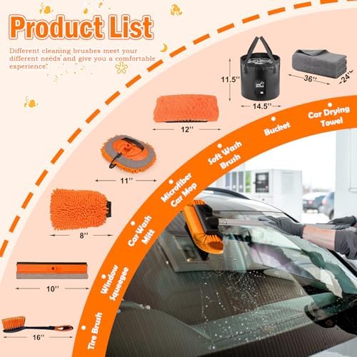 LAANPOLE 16FT Car Wash Brush with Long Handle, Car Cleaning Kit with Soft Bristle Wash Brush, Microfiber Cleaning Mop, Window Squeegee, Mitt, Wheel Brush, Bucket, Drying Towel for RV, Truck, Boat - Image 2