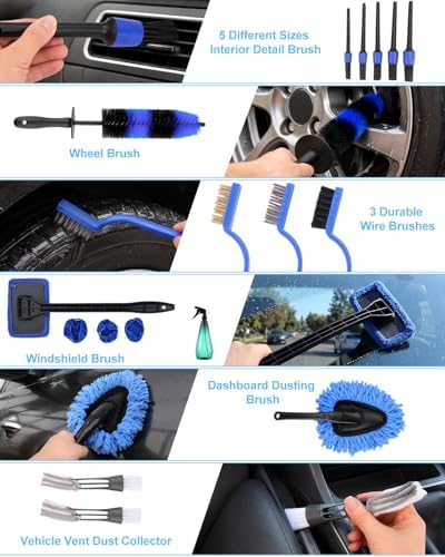 Car Detailing Kit 40PCS, Car Cleaning Kit with Detailing Brush Set, Car Wash Kit Interior Exterior Wheels Tire Tools, Auto Detailing Supplies with Bucket Towels Drill Brushes Storage Bag - Image 5