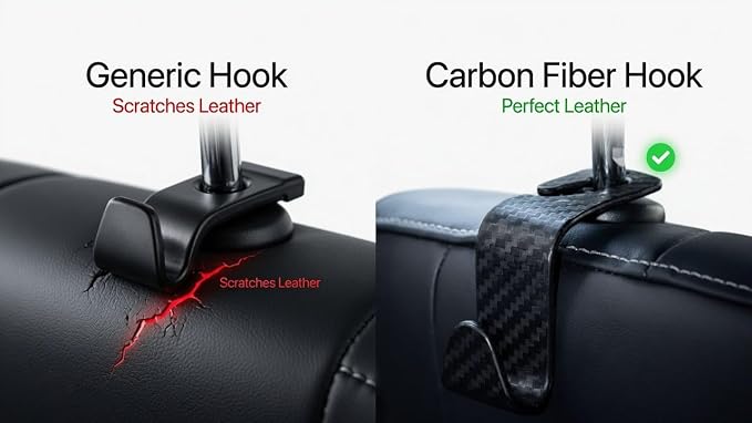 Carbon Fiber Car Seat Headrest Hooks, 4 Pack Car Back Seat Organizer Hooks for Handbags, Purses, Groceries, Coats and Accessories, Universal Vehicle Storage Hanger Hooks for Cars, SUVs and Trucks - Image 8