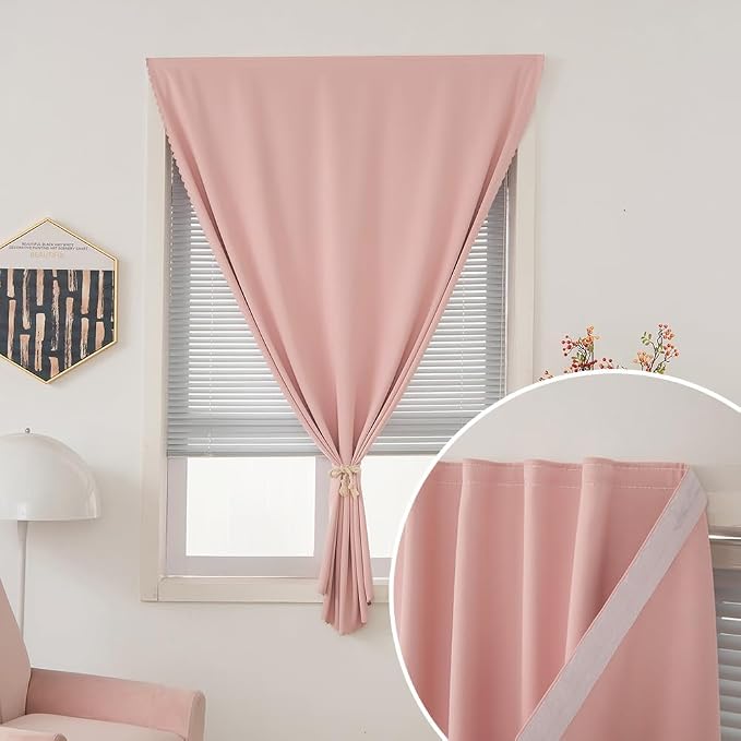 Self Adhesive Blackout Curtains- Stick on Curtains Shades Window Blinds Curtains No Rod Needed Easy to Hang Curtains, Use for Bedroom, Living Room,roman shades, 59"W X 84"L, Pink, 2 Panels - Image 6