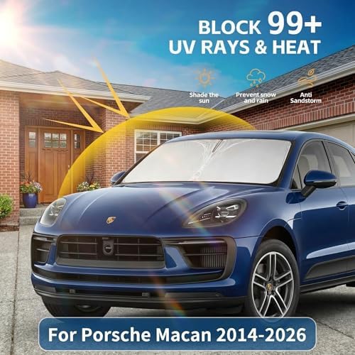 for Porsche Macan 2014-2024 2025 2026 Sun Shade Windshield Front Window Shade Custom Fit Macan Accessories Sun Visor for Car Foldable Shade Blocks UV Rays - Image 2