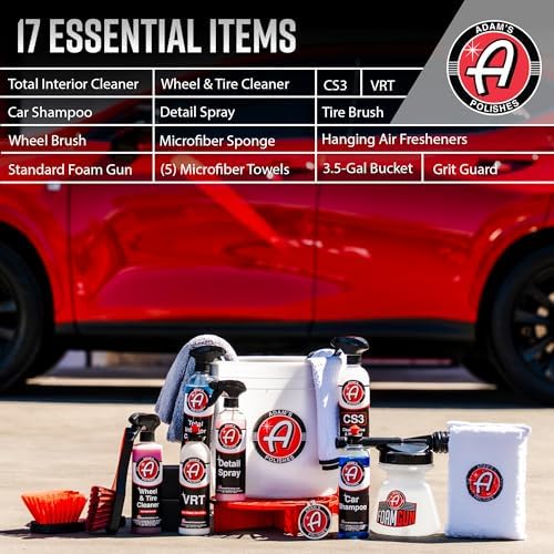 Adam's Essential Car Wash Kit (17-Item) - Auto Detailing Car Care Cleaning Kit with Foam Gun & Bucket Car & Truck Lovers, Dads, Moms and DIYers - Image 2