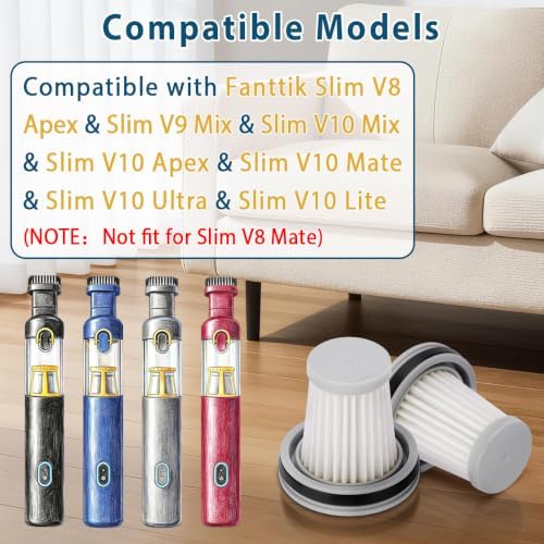 4 Pack HEPA Filter Replacement Compatible with Fanttik Slim V8 Apex / V9 Mix / V10 Mix/Slim V10 Apex Cordless Car Vacuum Cleaner, Washable and Reusable HEPA Filters - Image 3