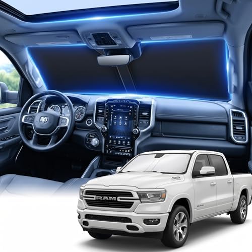 for Dodge RAM 1500 Windshield Sun Shade 2019-2026 Front Window UV Blocker Custom Fit for Regular, Quad, Crew, Mega Cab Foldable Sun Visor Car Accessory by AuyNeas