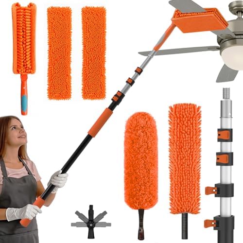 SISIUPASSIE 36FT Reach Ceiling Fan Cleaner Duster, Ceiling Fan Blade Cleaner with Extension Pole, Washable & Replaceable Microfiber Feather Duster Kits by Focusonproduct