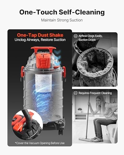 VEVOR 8 Gallon 6 Peak HP Wet Dry Shop Vacuum with One-Button Self-Cleaning - Image 3