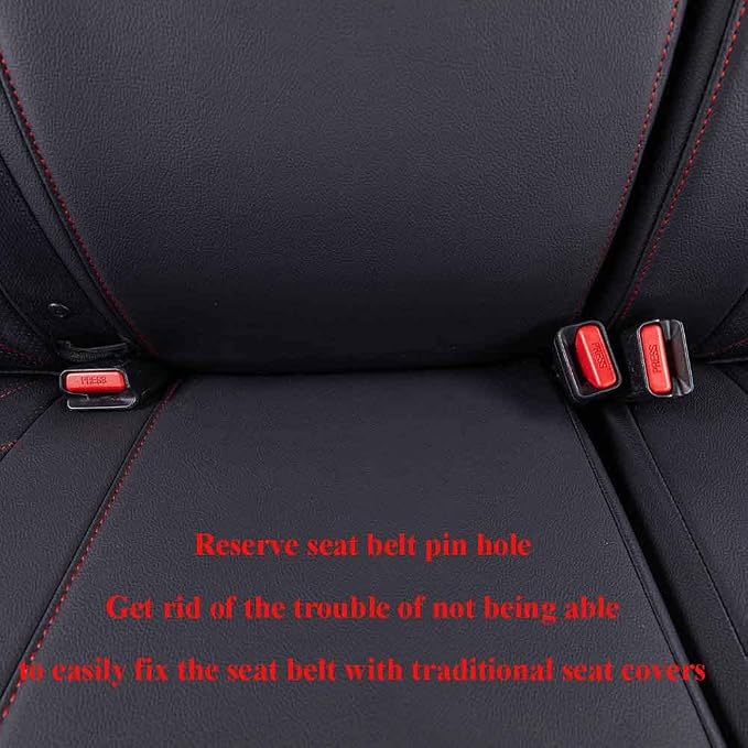 EKR Tacoma Leather Car Seat Covers Custom Fit for Toyota Tacoma 2012 2013 2014 2015 (Regular Seats) - Truck Seat Covers Full Set,Faux Leather(Black with Red Trim) - Image 5