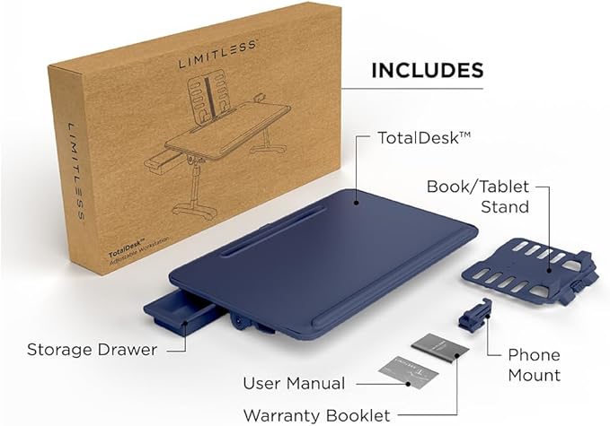 Limitless TotalDesk Portable Workstation and Lap Desk with Adjustable Height & Tilt (Navy) - Image 5