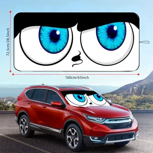 Windshield Sun Shade for Car, 63"x28.5" Universal Fit Front Window Sunshade with Double Steel Ring Frame, Car Sun Shade, UV Protection Windshield Cover with Storage Pouch (Big Eyes) - Image 2