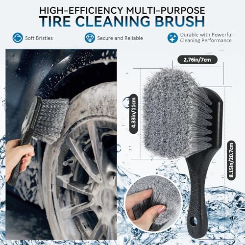 Tire Brushes for Cleaning Tires, Car Wheel Brushes for Cleaning Wheels, Rim Cleaner Brush for Car Detailing, Premium Wheel Cleaner Brush Kit Safe for Cars, Trucks, SUVs, RVs, Motorcycles - Image 2