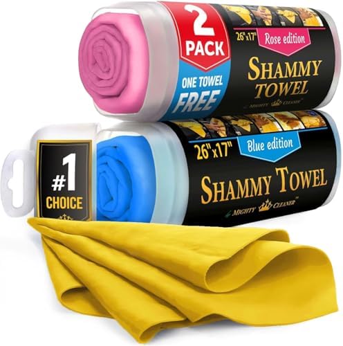Premium Shammy Cloth for Car Drying – 2pk+1 Free – 26"x17" – Soft Chamois by MightyCleaner