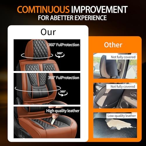Fit Compass Car Seat Covers Compatible with Jeep Compass 2012-2024 2025 2026.Full Coverage Waterproof Leather,Compatible with Airbag,All - Weather Seat Cushion Protector(2 Front,Brown) - Image 6