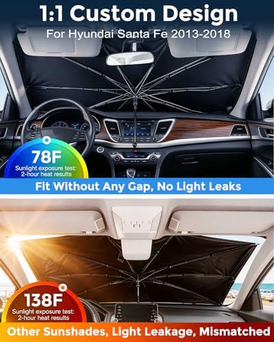 Weektic Custom Windshield Sun Shade Umbrella for Hyundai Santa Fe 2013-2023, [Double Thickened Ice Crystal Coating] Sun & Heat Protection, Keep Vehicle Cool & Protect Interior - Image 2