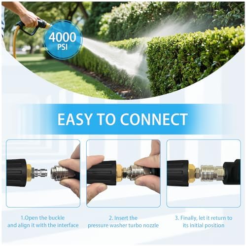 Turbo Nozzle Pressure Washer Tips, Max 4000 PSI, Upgrade 360° Rotating Turbo Spray Tips with 1/4" Quick Connector for Cleaning Car, Garden, Concrete Brick, 4.0 GPM 4.0 Orifice - Image 3