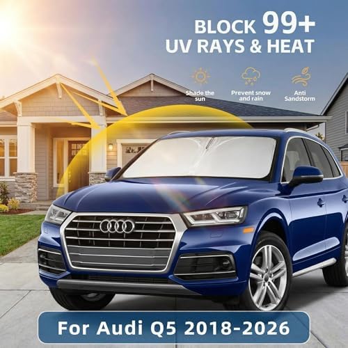 for Audi Q5 Windshield Sun Shade 2018-2024 2025 2026 Front Window Shade Custom Fit Q5 Accessories SQ5 Premium, Premium Plus, Prestige Crossover SUV Sun Visor Foldable Shade Blocks UV Rays Accessories - Image 2