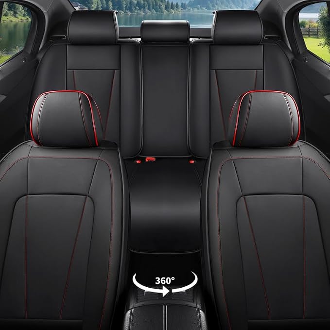 Car Seat Covers Full Set Custom Fit for Acura TL 1999-2014 , Black&Red | Premium Faux Leather, Waterproof, Anti-Slip, Airbag Compatible, Breathable, Car Seat Protectors, 2 Rows 5 Seats - Image 2
