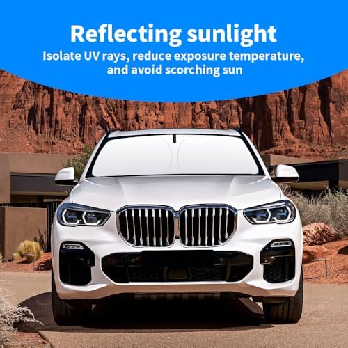 Front Windshield Sun Shade Custom Fit Compatible for BMW X5 2019-PRESENT Sunshade Foldable UV Ray Reflector Sun Visor Protector Accessories Shield Cover Reflective (for BMW X5 2019-PRESENT) - Image 3