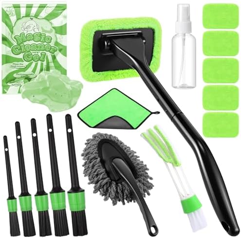 16 Pcs Windshield Cleaner Tool, Car Cleaning Kit with Various Detailing Brushes Set Spray Bottle Cleaner Towel Cleaning Gel Accessories Car Interior Detailing Kit for Windows Vents(Green) by Wovnet