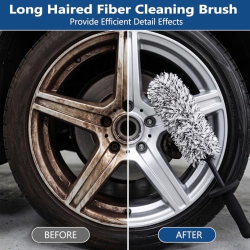 2 Pack Car Wheel Brush Set, Wheel Cleaning Brush Car Rim Cleaner Long Plush Anti Scratch Slim Flat Design for Wheels Rims Engine Bays Tires Cars Trucks SUVs Motorcy - Image 5