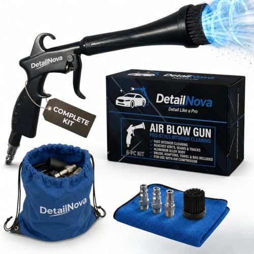 Tornado Air Gun - Durable Air Blaster for Car Detailing with Brush Nozzle, Storage Bag, 3 Compressor Adaptors & Microfiber Towel - Requires Compressor, Easy to Set Up by DetailNova