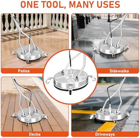 18" Dual Handle Pressure Washer Surface Cleaner with 4 Wheels, 4000 PSI Max Stainless Steel Surface Cleaner for Pressure Washer, 3/8" Inlet Connector, for Concrete, Patio, Sidewalk, Deck - Image 7