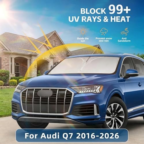 Windshield Sun Shade for Audi Q7 2016-2026 Sunshade Front Window Shade Custom Fit Q7 Accessories Sun Visor Foldable Shade Blocks UV Rays Accessories - Image 2