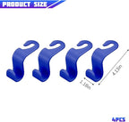 4 Pack 4.13 Inch Car Seat Headrest Hooks, Blue | plastic body, supports up to 55 lb, tool-free post fit, rotates beneath headrest when idle, interior storage accessory - Image 2