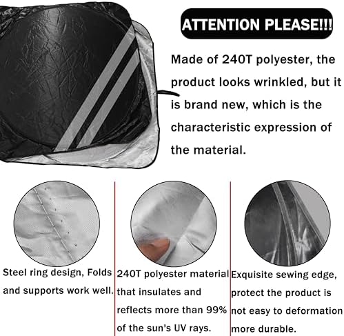Front Windshield Sun Shade Fit for Dodge Charger Challenger Durango Journey Universal Fit to All Dodge Cars Foldable Sun Visor Protector Custom Fit Dodge Window Sunhade (Black Gray) - Image 3