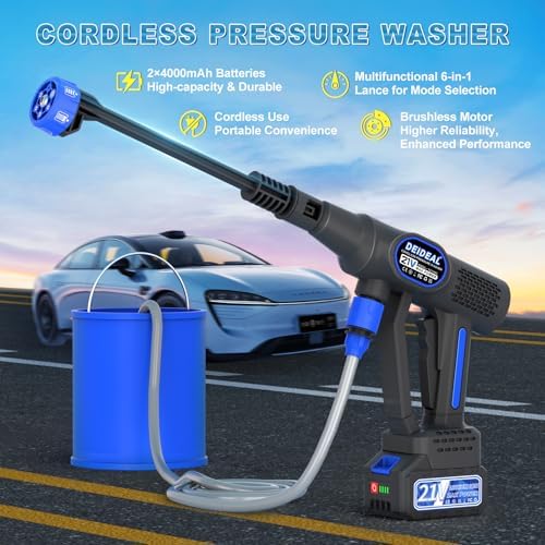 Cordless Portable Washer, 1280 PSI Portable Handheld Washer with Trigger-Controlled Variable Output, Lightweight Car Washer with 2 x 4.0Ah Batteries & 6-in-1 Nozzle for Car and Garden Cleaning - Image 2
