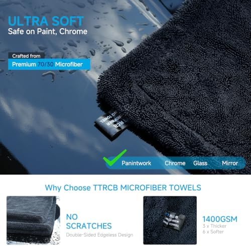 TTRCB 2 Pack Car Drying Towels, 48" x 24" Extra Large Microfiber Towels for Cars, Ultra-Absorbent 70/30 Blend, 1400 GSM, Streak Free, Twisted-Loop Drying Towels Car Detailing for SUV, RV, Truck - Image 5