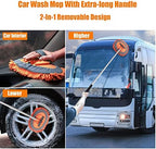 62" Car Wash Brush Mop Kit with Long Handle, 2 in 1 Chenille Microfiber Sponge Mitt Cleaning Detailing Duster for Washing Cars Truck SUV RV Caravans and Household(2 x Mop Head) (Orange) - Image 3