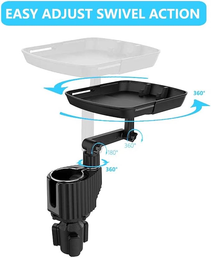 4-in-1 Car Cup Holder Expander Tray,Detachable Car Food Tray Retractable with Dual Cup Holder, Phone Holder, 360°Rotation Adjustable Base, Road Trip Essentials Car Accessories (A01) - Image 2
