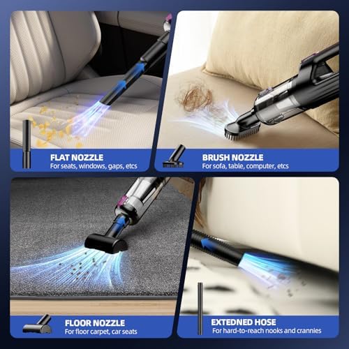 MONOZEL Cordless Handheld Vacuum Cleaner, 18000Pa 2 in 1 Car Vacuum Cleaner&Air Duster, 130W Brushless Motor with 7800mAh Battery, LED Light and Multi-Nozzles, Portable for Car, Home, Office, Pet - Image 4