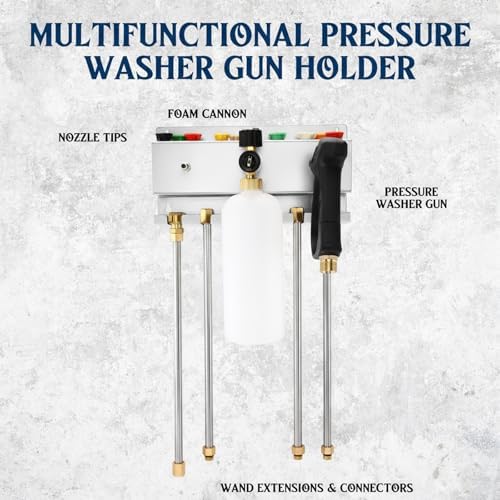 DoubleFill Pressure Washer Gun Holder, Wall Mount Foam Cannon Holder, Car Wash Accessories Organizer for Wand/Nozzle Tips, 1/4'' Pressure Washer Accessories Storage Rack (Silver) - Image 3