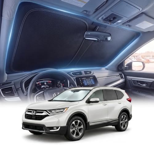 DMJN Front Windshield Sun Shade for Honda CRV (2017-2022), [Nano Ice-Crystal Coatings] UPF50+ Heat & UV Block, Protect Car Interior & Keep Cool, Flodable Steel-Ring Car Cover for Summer by DMJN