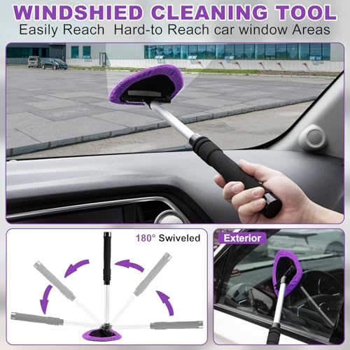 Windshield Cleaner Tool, 17Pcs Purple Car Interior Cleaning Kit, Detailing Kit Cleaner, Detailing Brush, Cleaning Gel, Inside Cleaning Supplies Accessories for Trucks, SUVs, RVs Window - Image 2