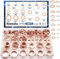 360PCS Crush Washer Oil Drain Plug,18 Sizes Copper Crush Washers Assortment Kit,Automotive Oil Pan Drain Plug Gasket M6 M8 M10 M12 M14 M16 M18 M20 M22 M24 by Seamaka