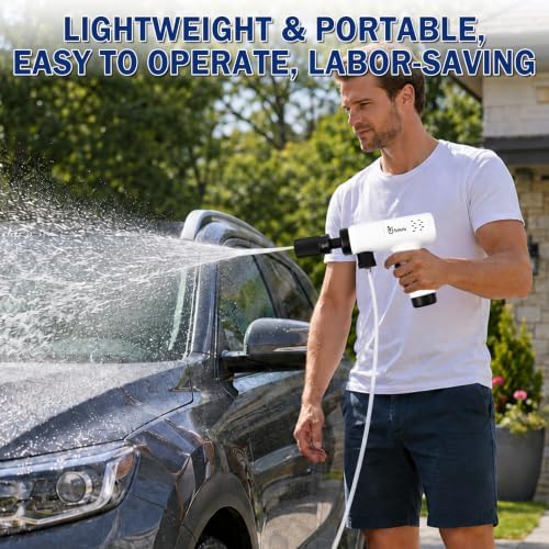 Syluris Cordless Portable Washer, Lightweight Car Cleaning Tool with 5-in-1 Nozzle, Handheld Cleaning Battery Washers for Car, Home, Patio & Garden (White) - Image 2